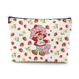 LongXIN Strawberry cosmetic bag front view shows vibrant print, ideal gift-ready travel accessory.