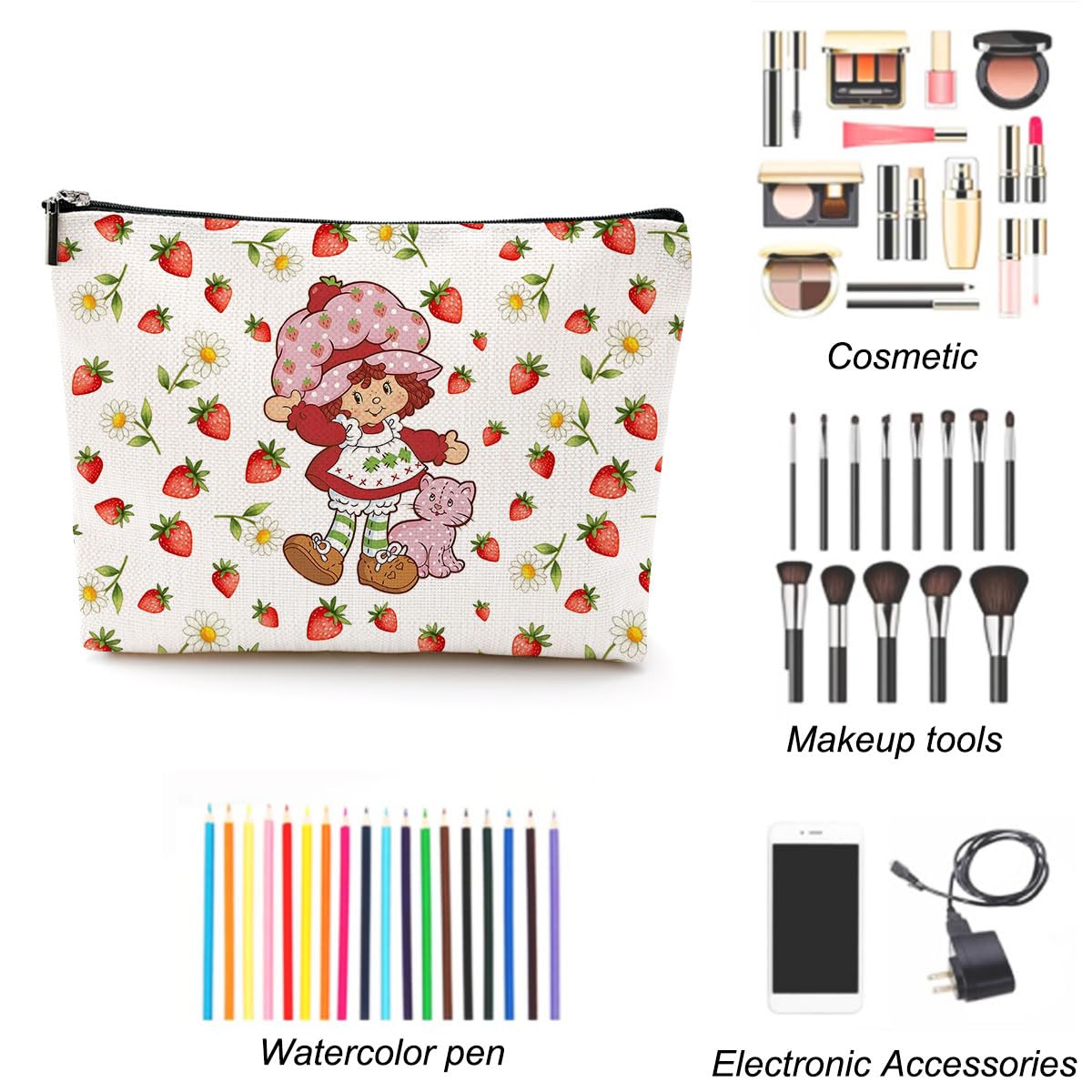 LongXIN Strawberry pouch close zipper, secure storage for cosmetics on the go.