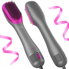Longyu 3-in-1 hair dryer brush straightener in gray for fast salon-quality blowouts.