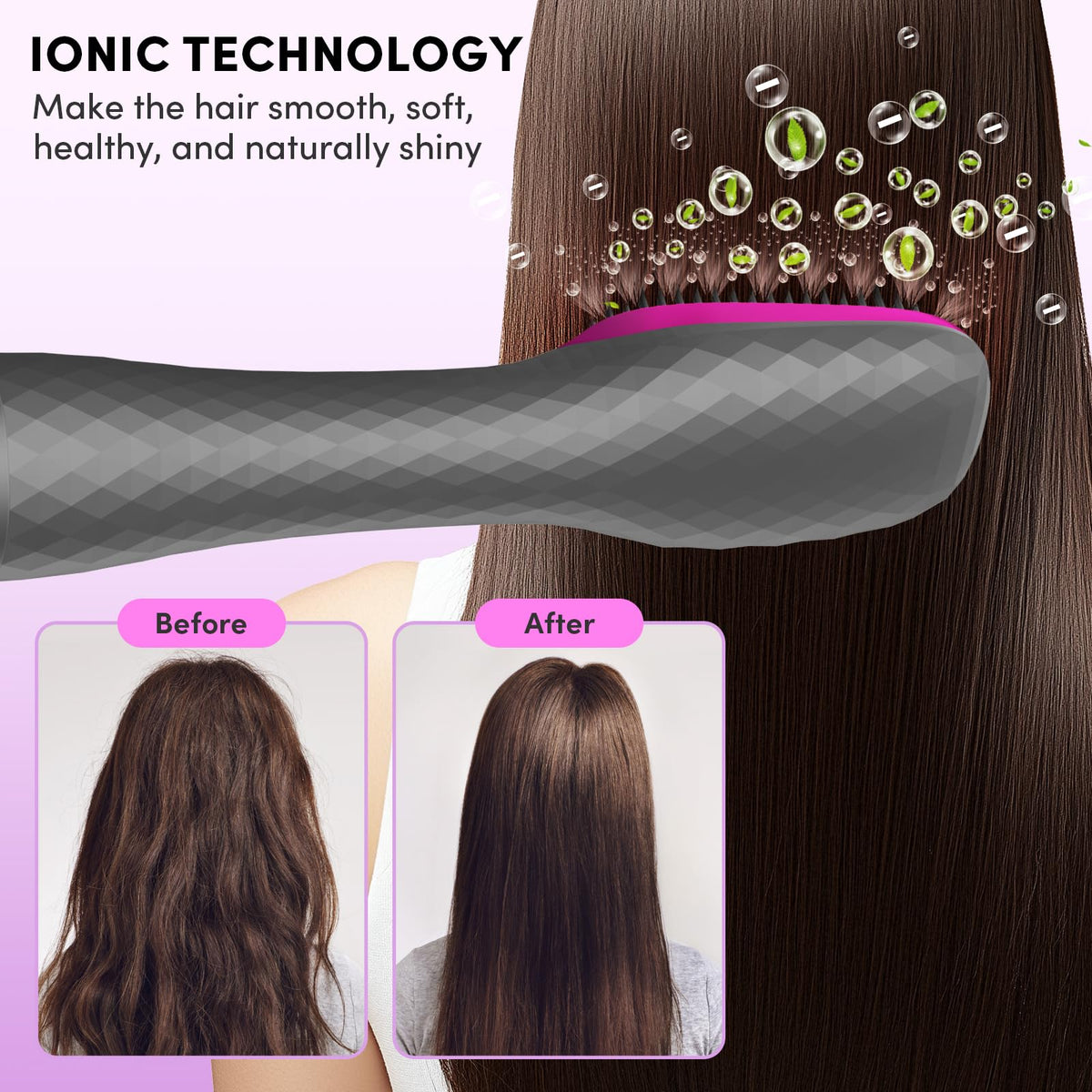 Longyu ceramic tourmaline ionic dryer brush for smooth, frizz-free styling.