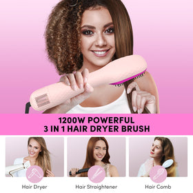 Longyu one-step drying and straightening shown in use with pink device.