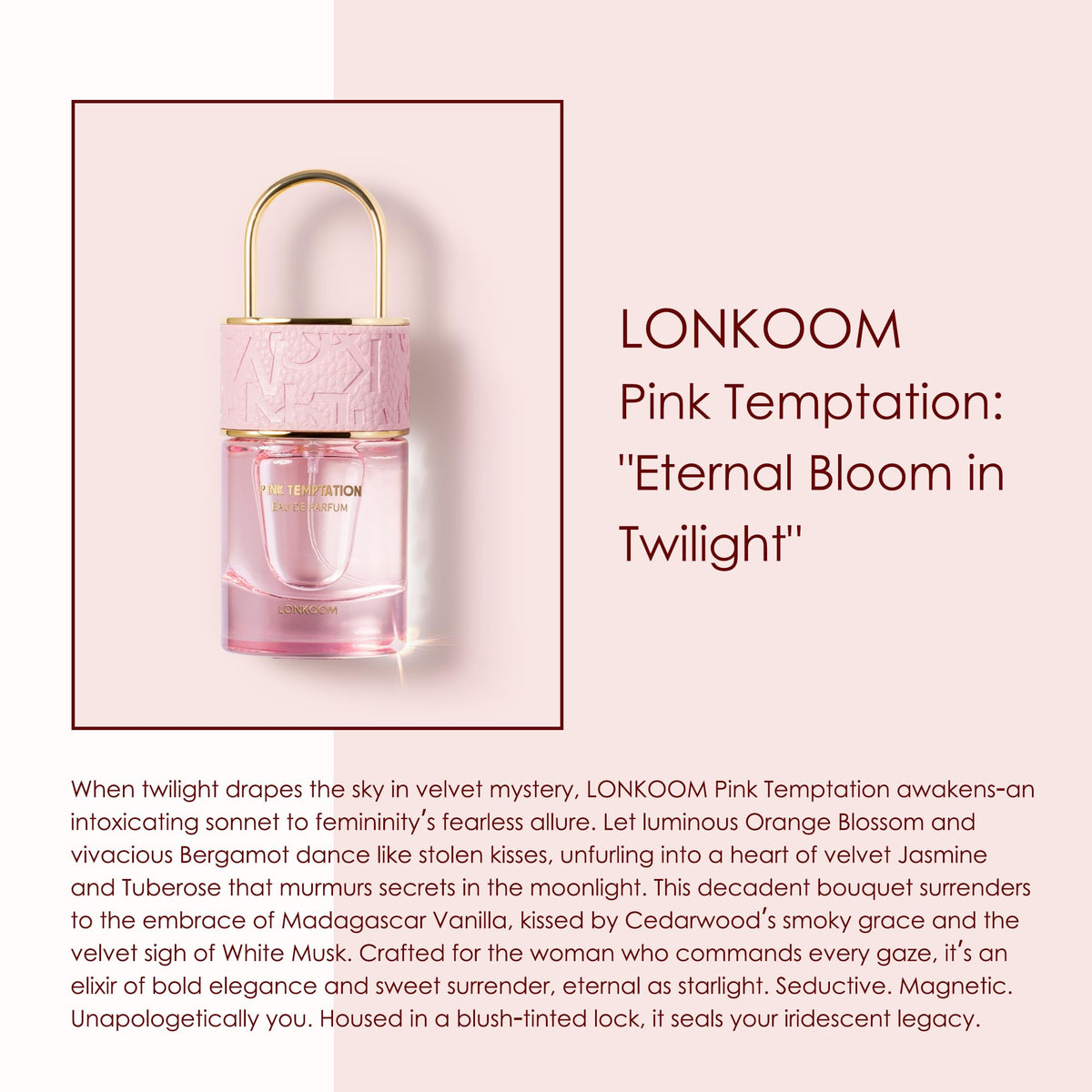 Lonkoom Lock Pink packaging outer view presents a chic keepsake presentation.