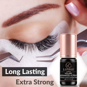 LONRIS lash glue offers up to 8 weeks retention for extensions.