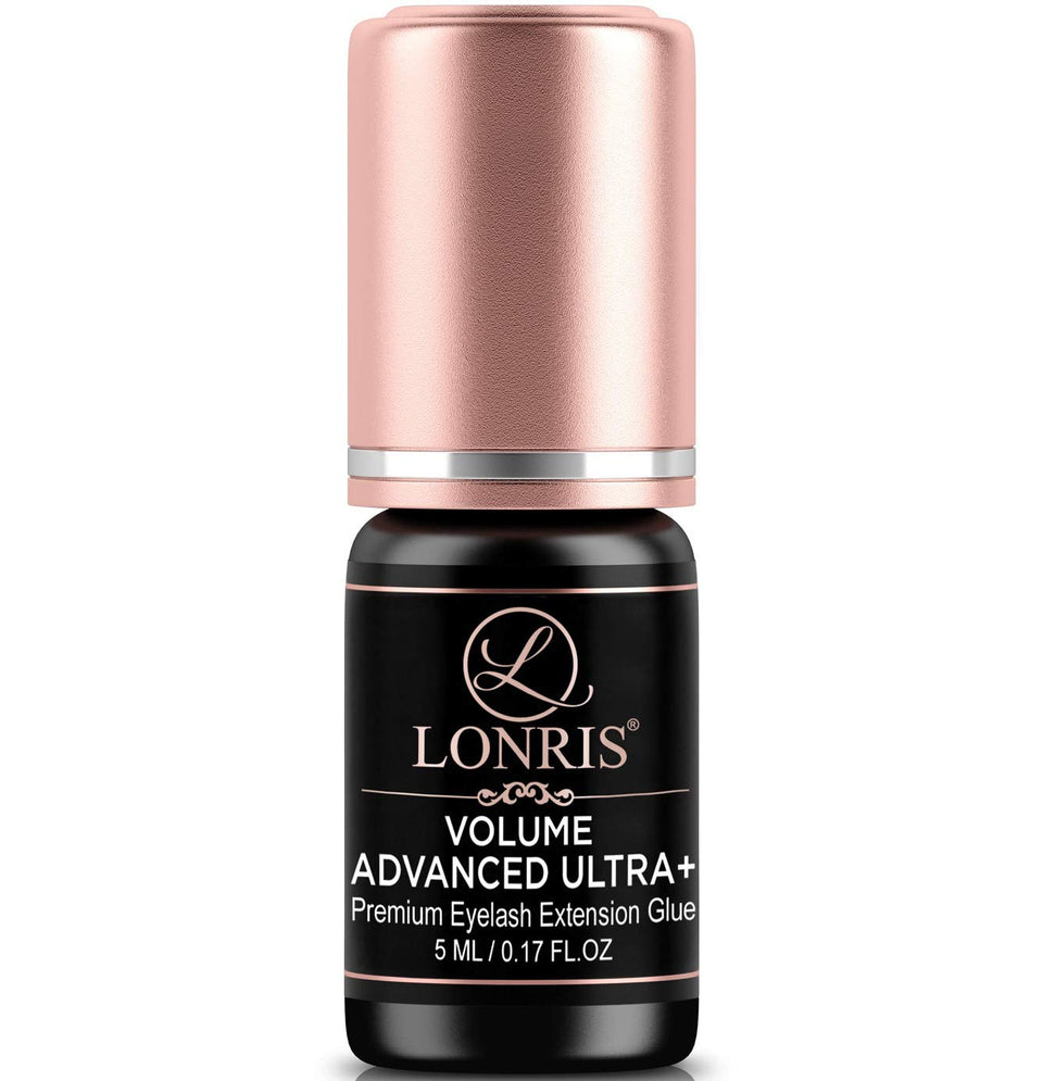 LONRIS lash glue Advanced Ultra Plus bottle—professional formula for strong adhesion.
