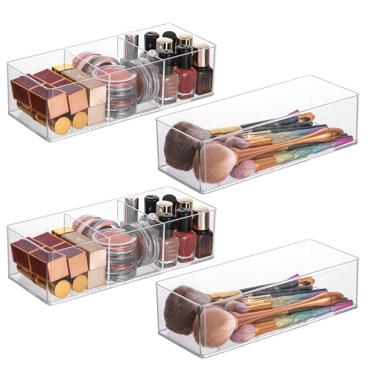 LONTOHCE acrylic 4-piece organizer on a bathroom counter for quick makeup access.