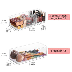 Stackable transparent makeup storage boxes ideal for a neat vanity.