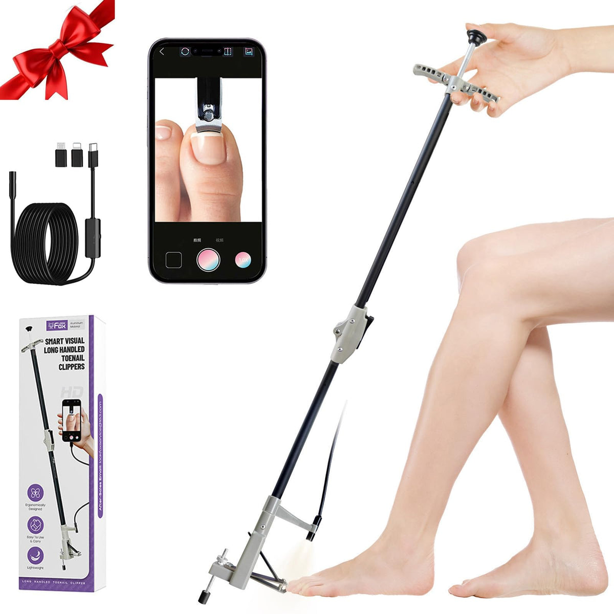 LookFox long-handled toenail clippers with HD endoscope viewing for precise trimming