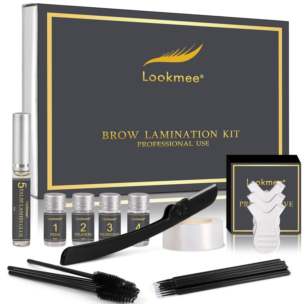 Lookmee 5-in-1 lash lift kit packaging shown for at-home use.