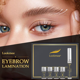 Lookmee eyebrow lamination lotion bottle ready for brow shaping.