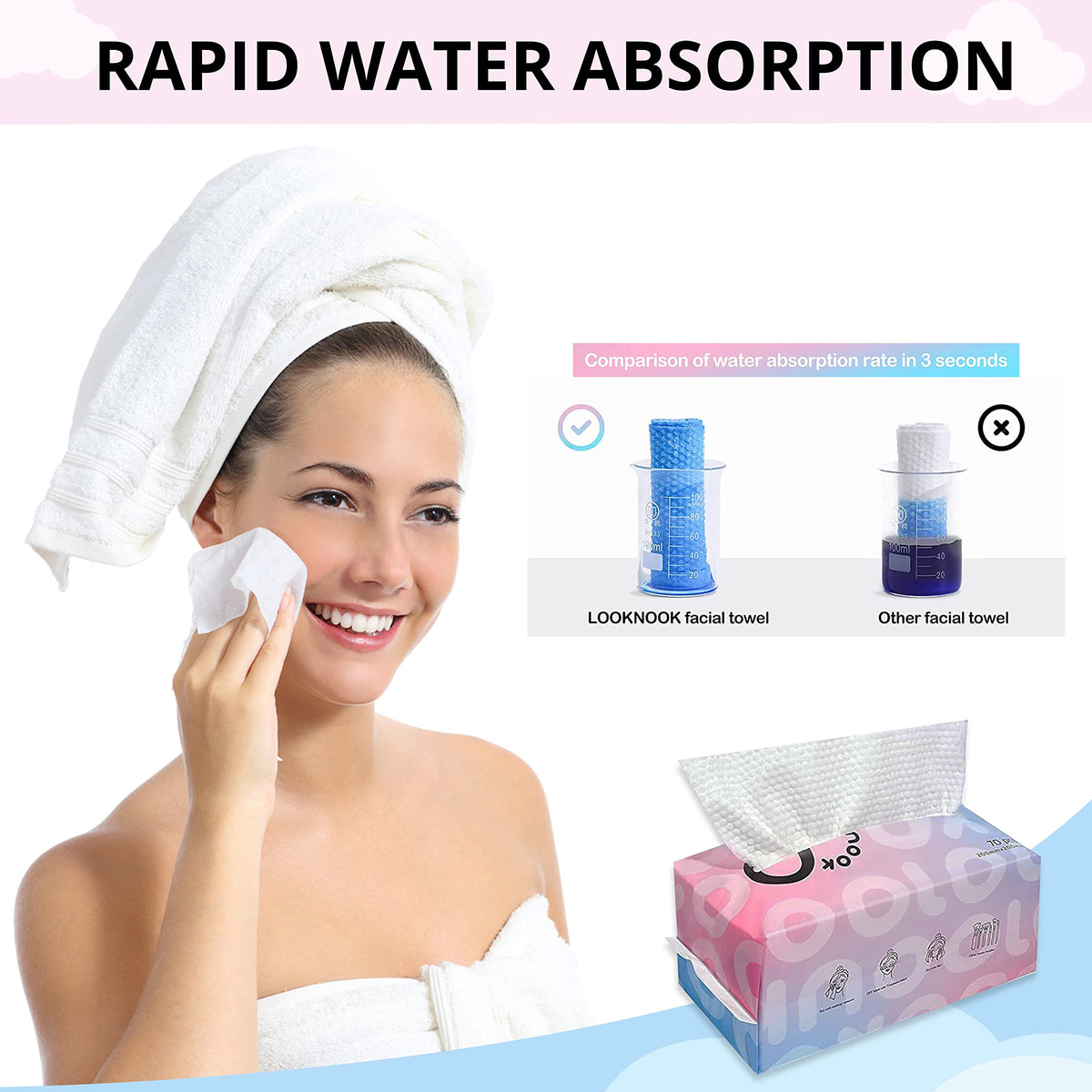 LOOKNOOK face towel ready for dry use or with cleanser for makeup removal