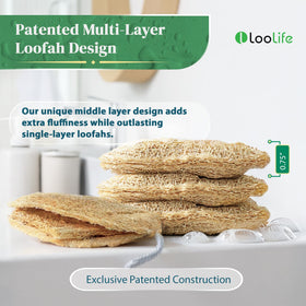 LooLife loofah held in hand with ergonomic grip for easy cleansing.