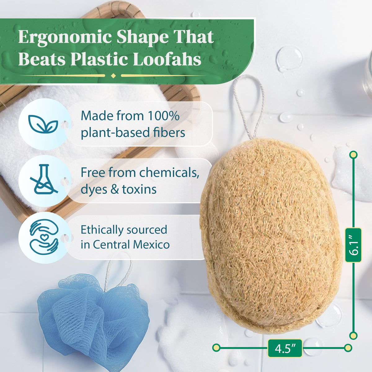 LooLife loofah fiber close-up highlighting plant-based exfoliating texture.