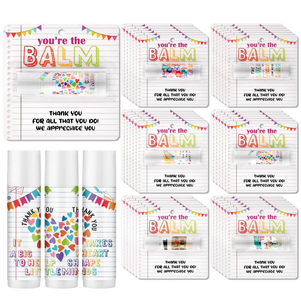 Loopeer lip balm set for teachers with You Are the Balm theme, ready for bulk gifting.