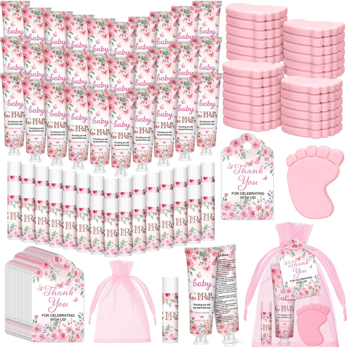Loopeer pink flowers hand cream 30g in baby shower favor for hydrating guests.