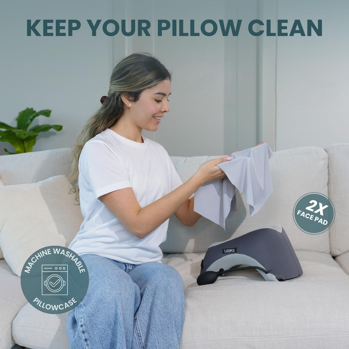Looply Face-Down Pillow for Bed doubles as neck support during travel.