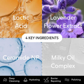 Dermatologist-approved safety label on Loops Milky Cleanser