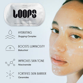 LOOPS Dream Sleep hydrogel mask being applied to the face for cooling nourishment