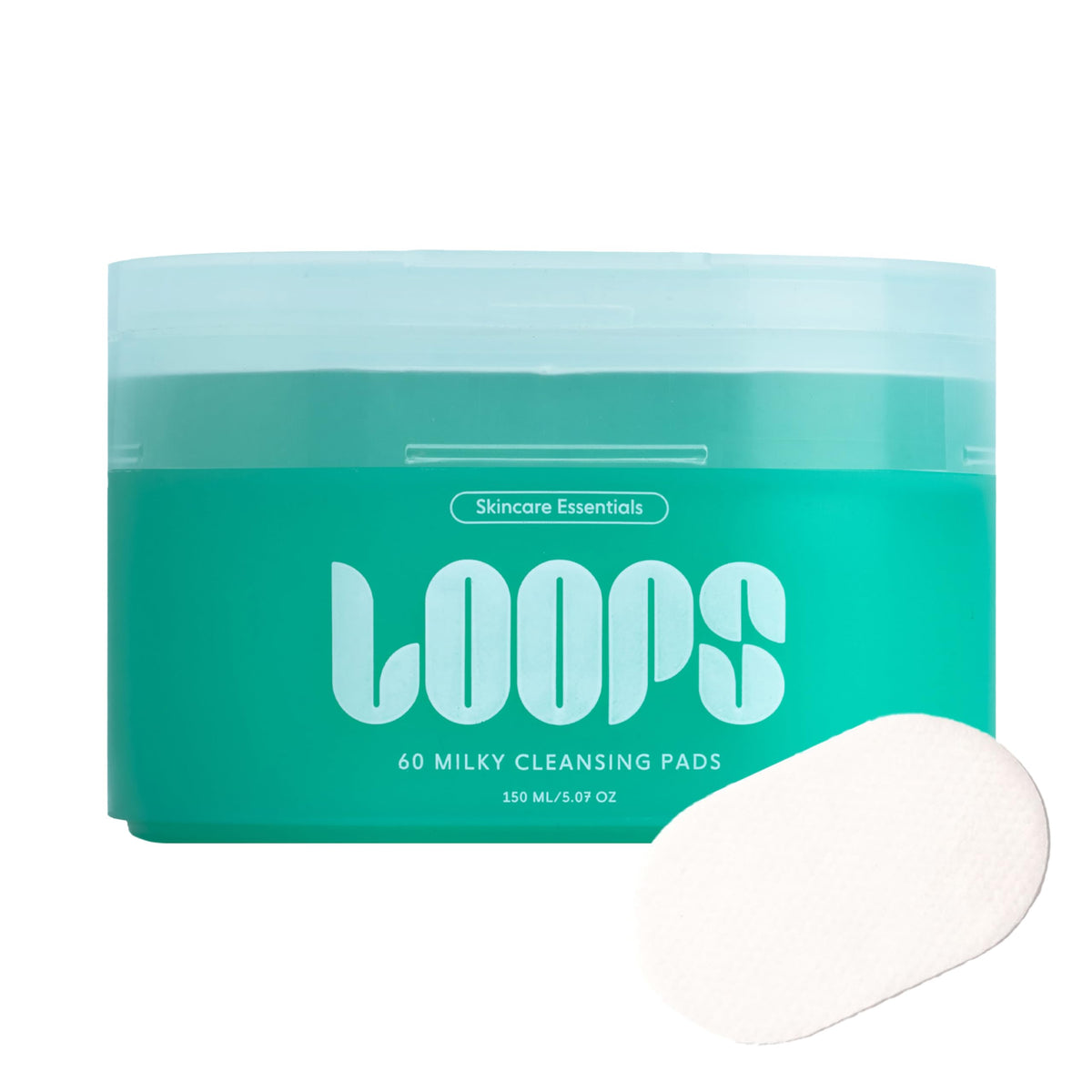 Loops Milky Cleanser bottle with pre-soaked bamboo pads for easy cleansing