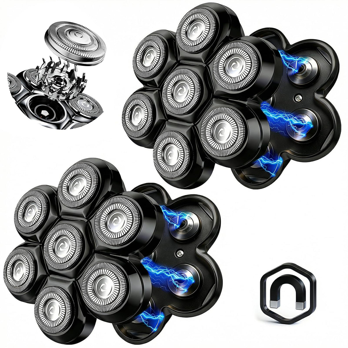 LOREAD 7-head magnetic shaver head replacement for secure, close shave