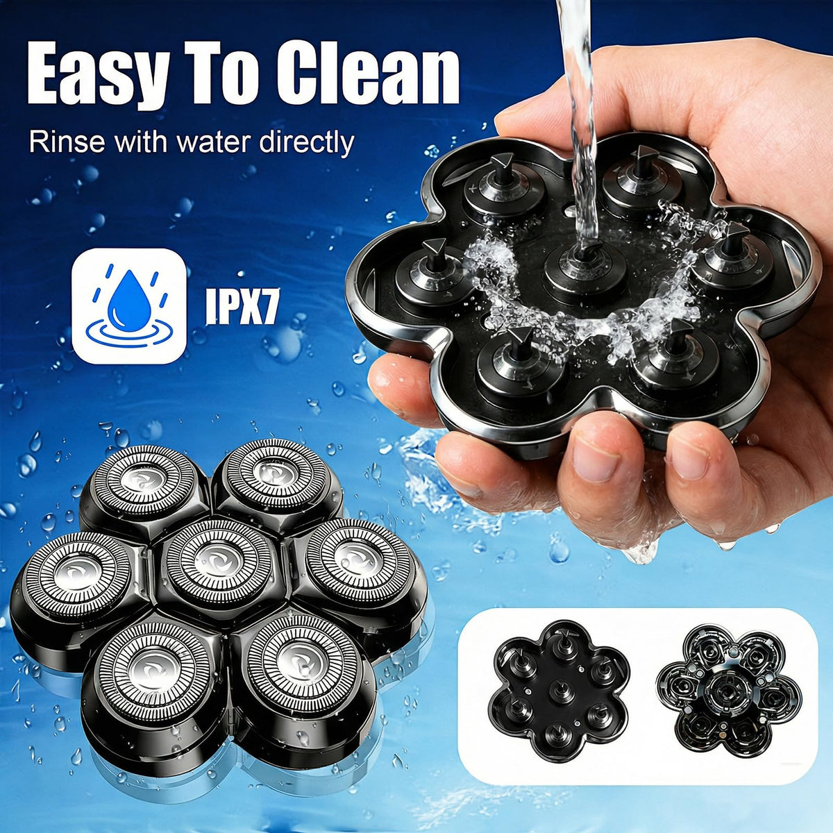 LOREAD fully washable shaver head cleans easily under running water