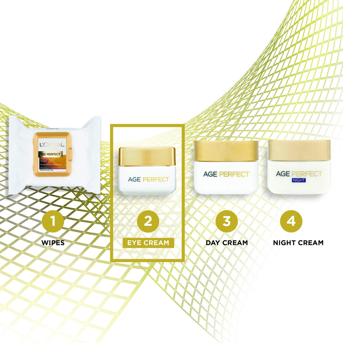 L'Oreal Paris Age Perfect Eye Cream packaging display on vanity.