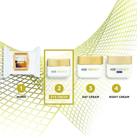L'Oreal Paris Age Perfect Eye Cream packaging display on vanity.
