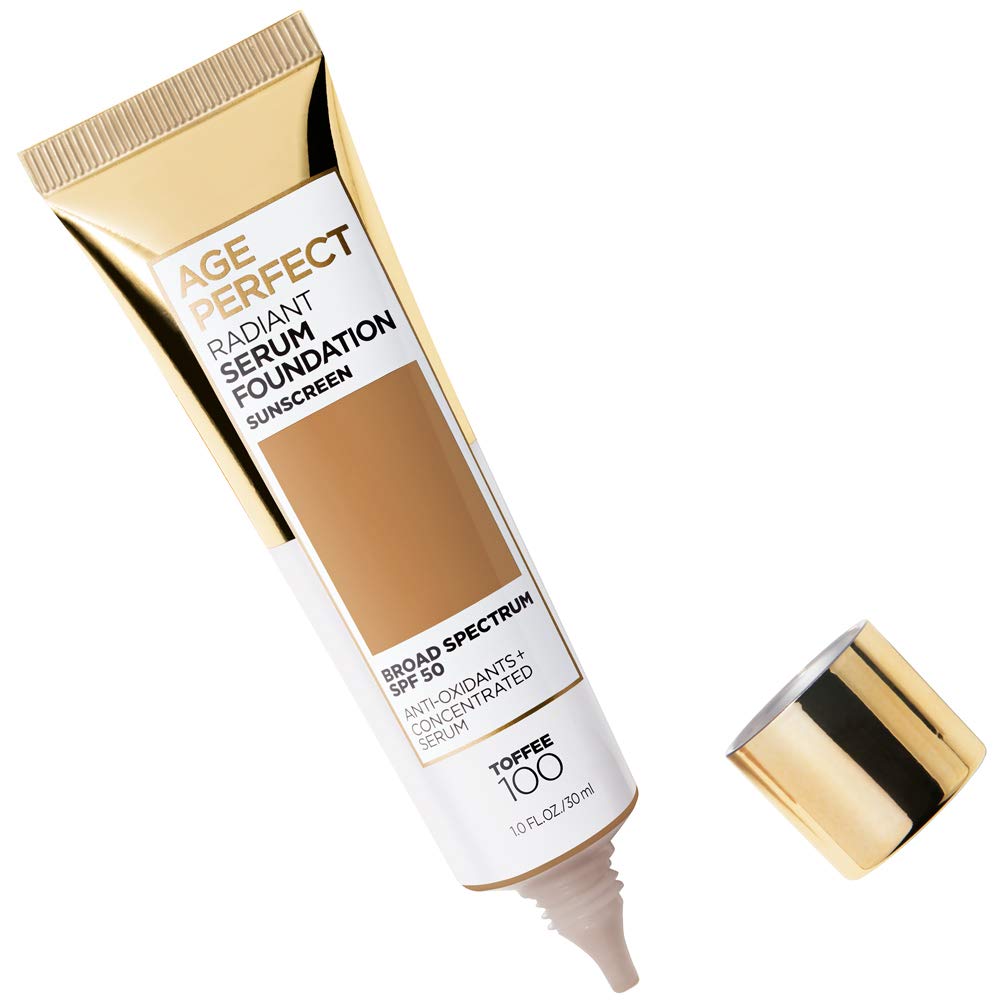L'Oreal Paris Age Perfect foundation application swatch demonstrates lightweight, even coverage for mature skin