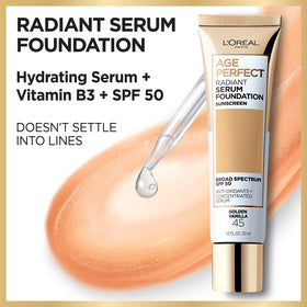 Foundation enriched with Vitamin B3 for an even tone on mature skin.