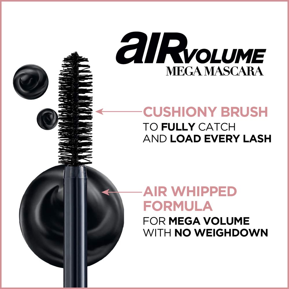 L'Oreal Paris Air Volume Mega Mascara metallic packaging on display.
