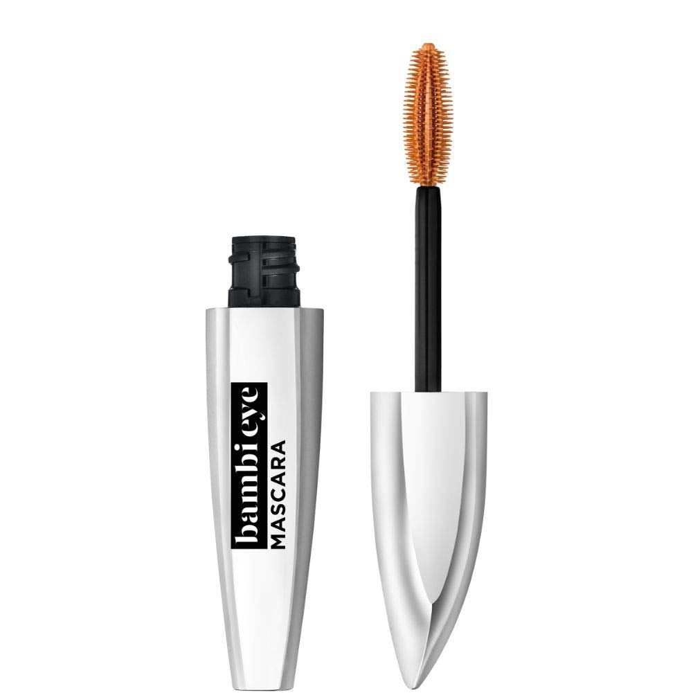 L'Oreal Paris Bambi Eye bottle closeup showing velvety black formula for smooth application.