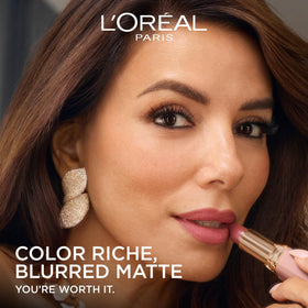 Soft-focus finish on lips after application shows modern matte comfort.