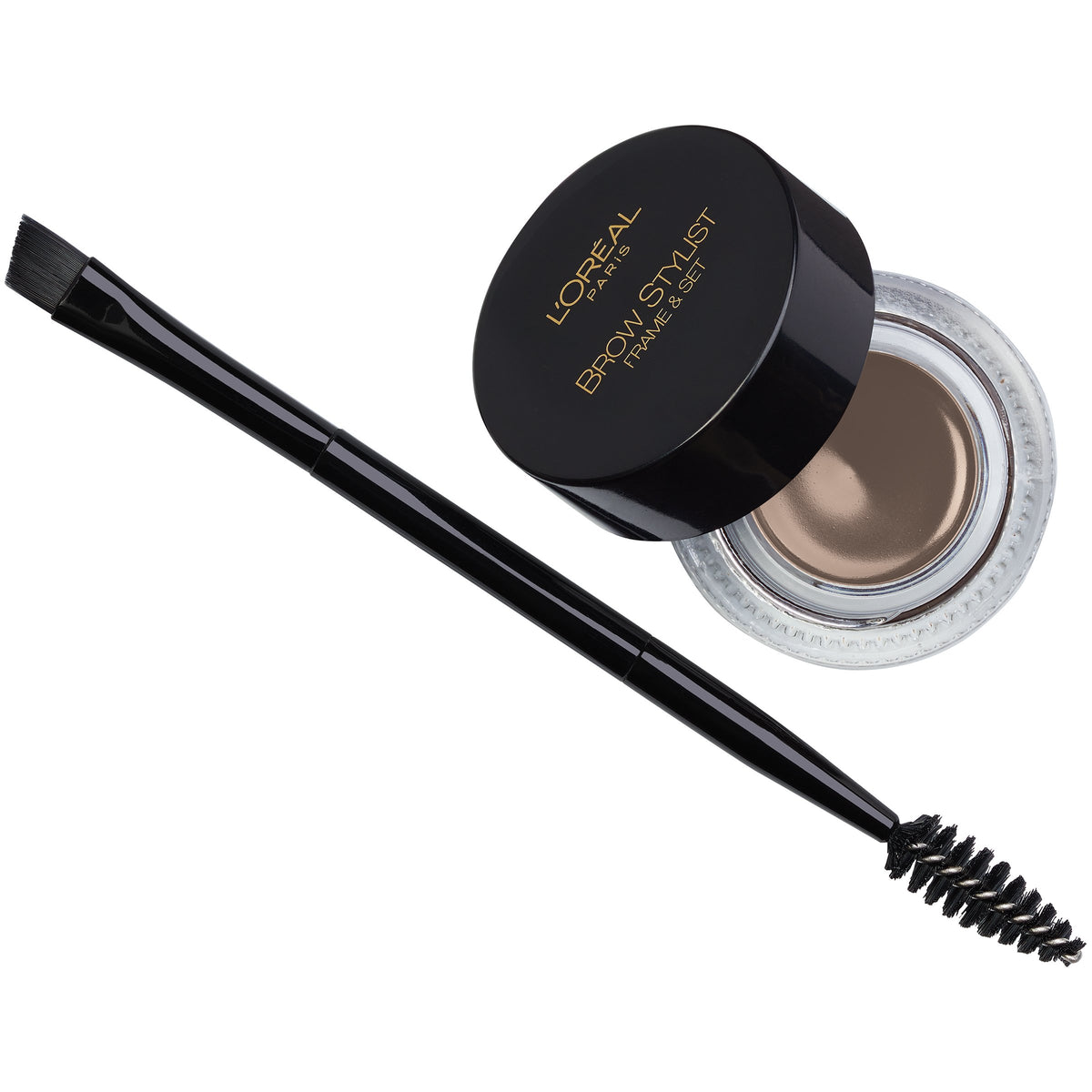 L'Oreal Paris Brow Stylist Frame & Set angled brush for precise brow definition.
