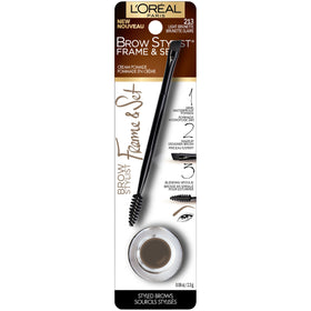 L'Oreal Paris Brow Stylist Frame & Set pomade tube for long-wear color.