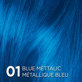 Colorista Metallic Blue hair swatch on light blonde showing deposit
