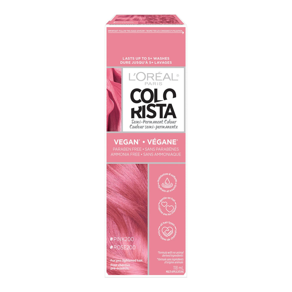 L'Oreal Paris Colorista pink bottle for bleached hair color deposits.
