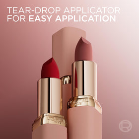 Model wearing Le Rouge Paris 300 to showcase soft-focus matte lip look.