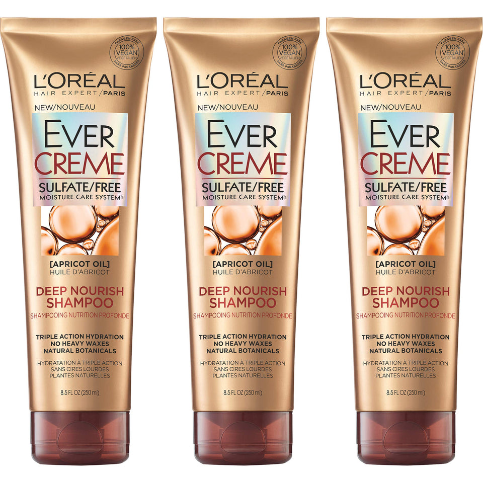 L'Oreal Paris EverCreme Deep Nourish shampoo bottle delivering hydration for dry hair