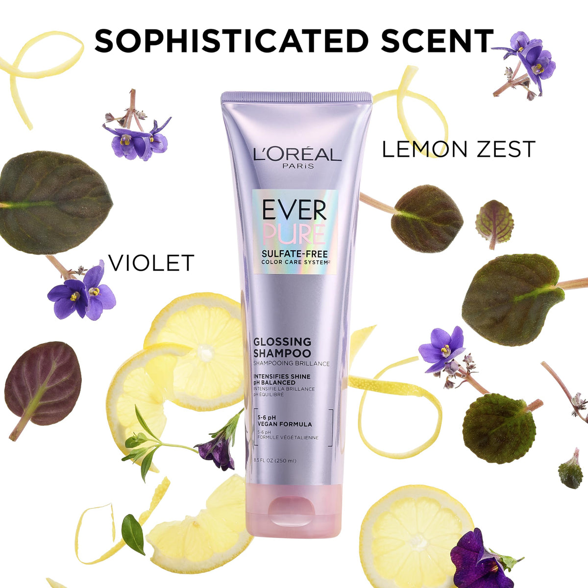 L'Oreal Paris EverPure Glossing Conditioner cap detail and premium packaging.