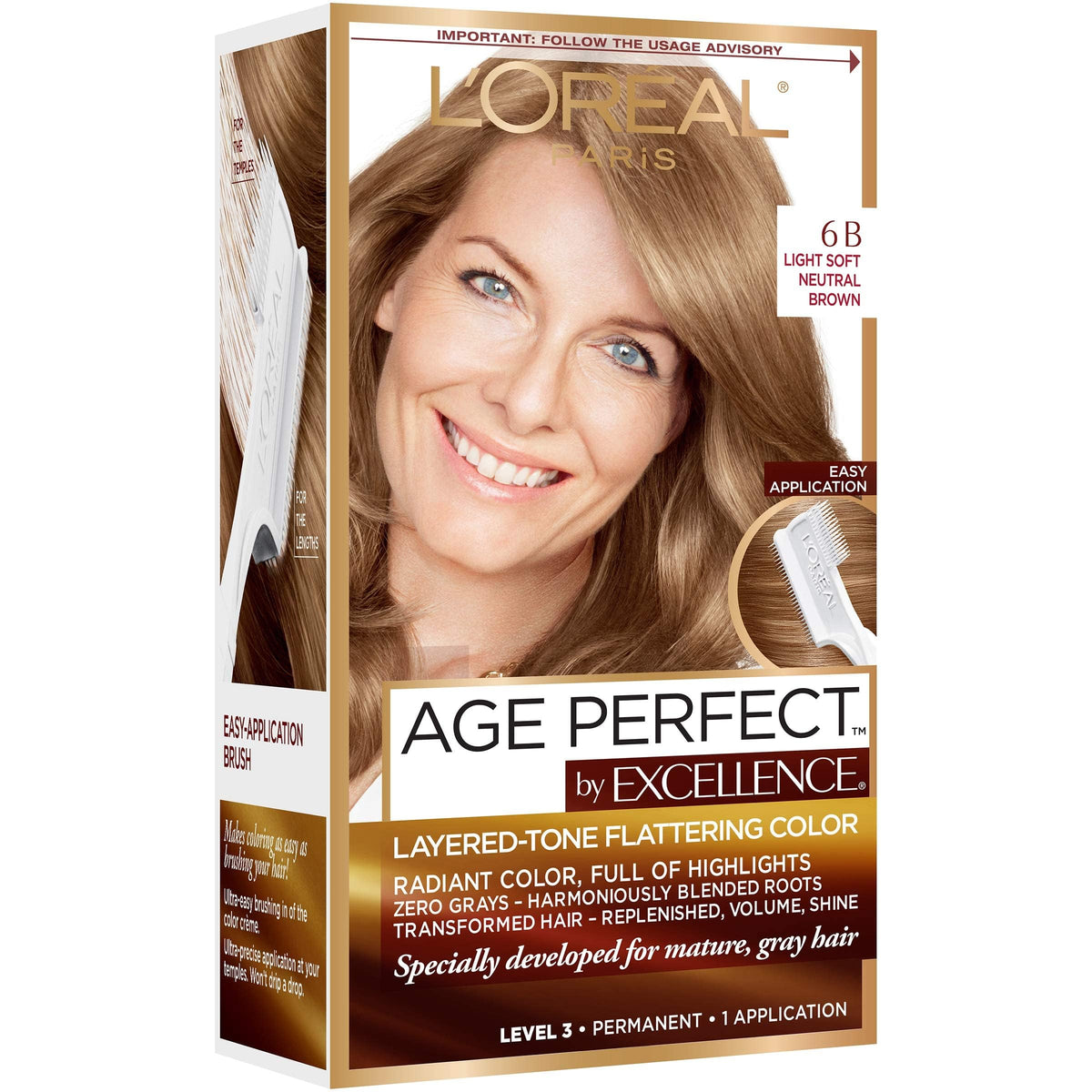 L'Oreal Paris Excellence Age Perfect brush enables easy application and precise blending.