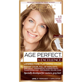 L'Oreal Paris Excellence Age Perfect packaging reflects a mature hair color solution.