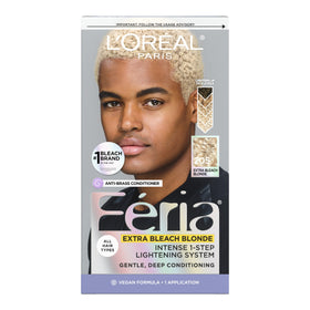 L'Oreal Paris Feria bleach blonding color swatch for bright, salon-like results.