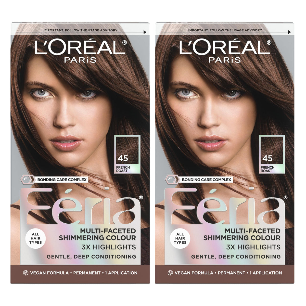 L'Oreal Paris Feria French Roast bottle shows shimmering shade for bold color.