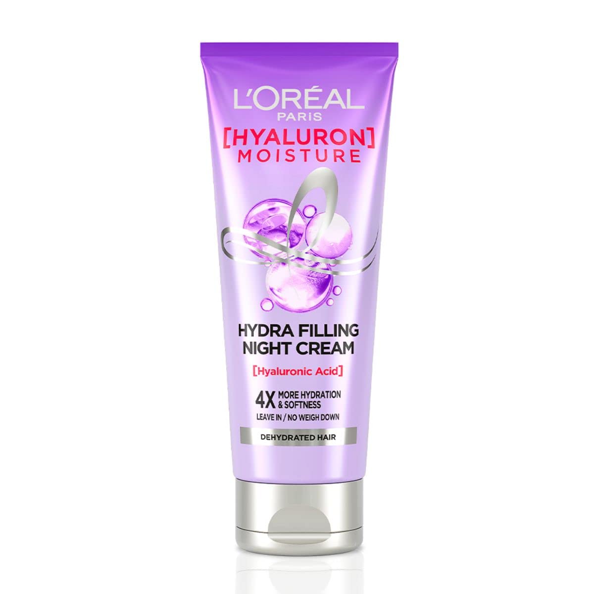 L'Oreal Paris Hyaluron Moisture Night Cream bottle hydrates dry hair.