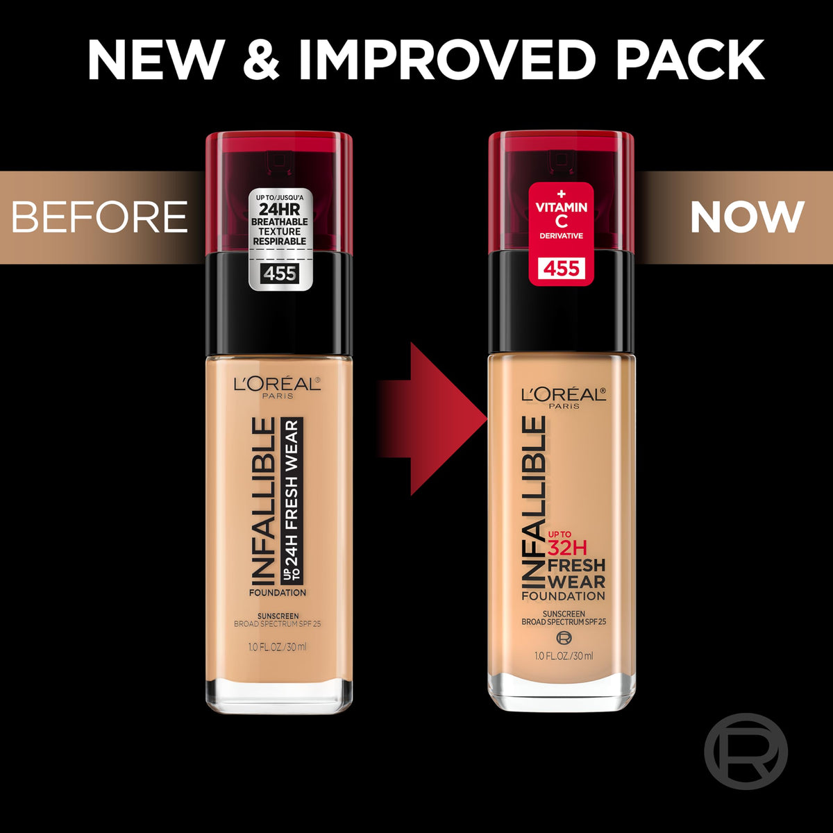L'Oreal Paris Infallible foundation swatch on skin shows blendable coverage.