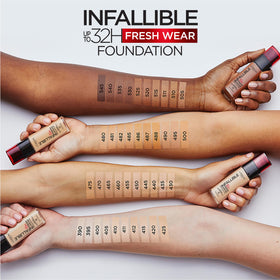 Applying Infallible Fresh Wear for natural coverage on the face