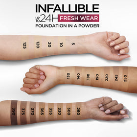 Compact packaging shown for on-the-go use with Infallible Fresh Wear foundation