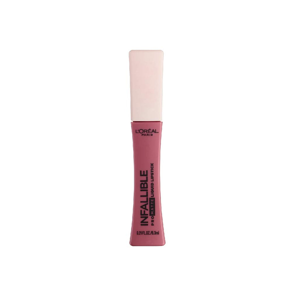 L'Oreal Paris Infallible Pro Matte Les Macarons lipstick tube in Dose of Rose delivers bold color.