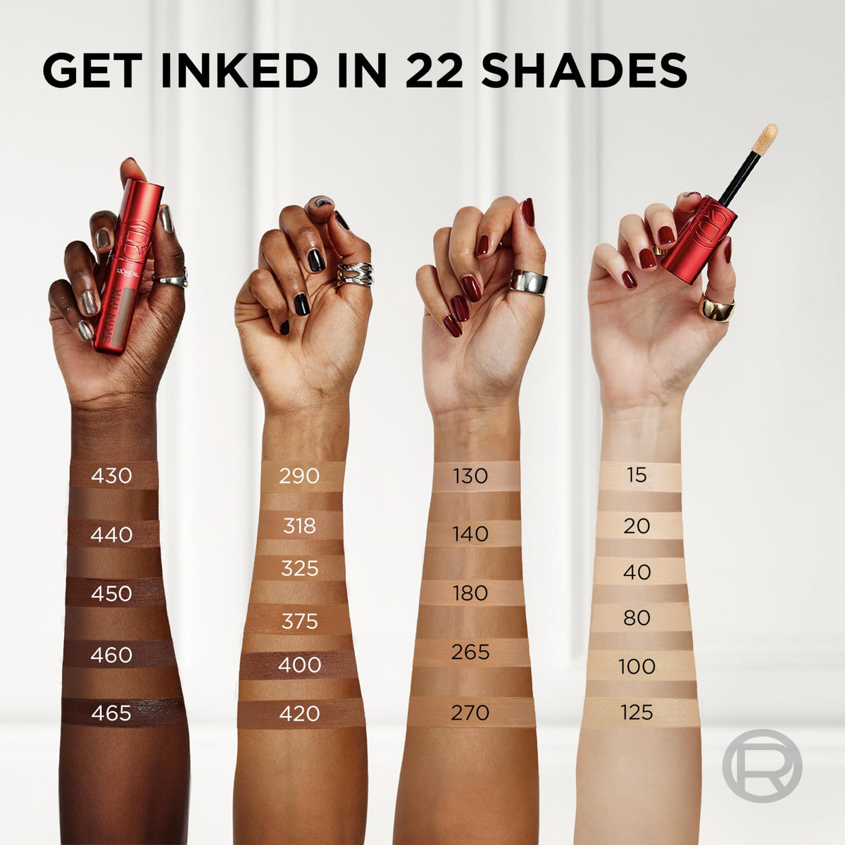 Swatch displays matte finish and balanced skin tone with Skin Ink.