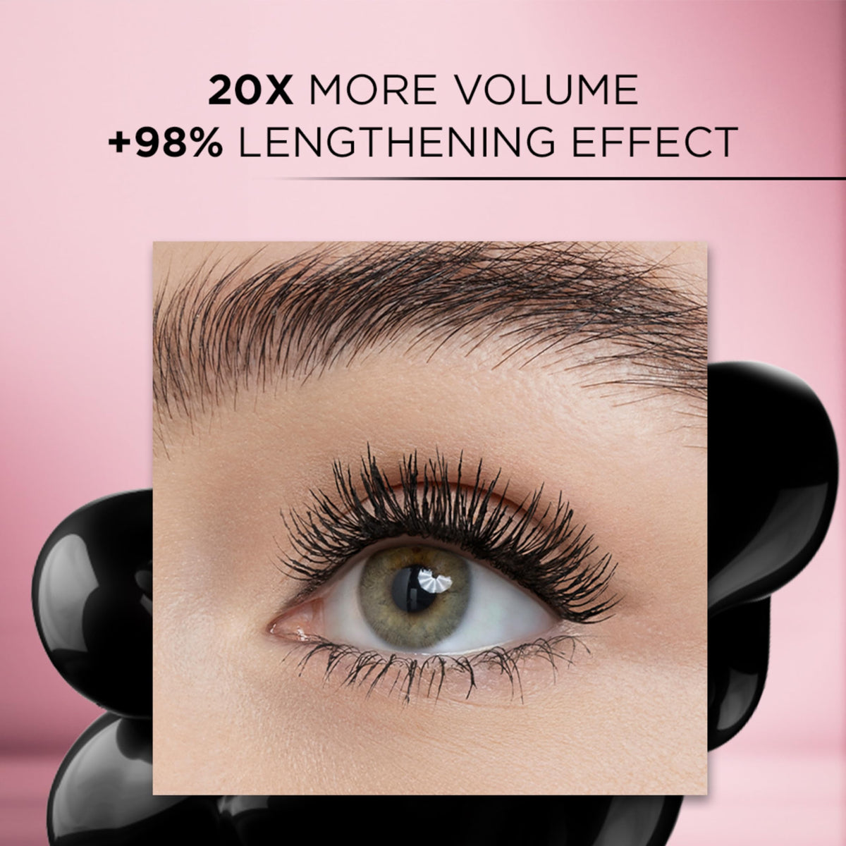 Lash Paradise waterproof formula resists smudging in humidity and sweat.