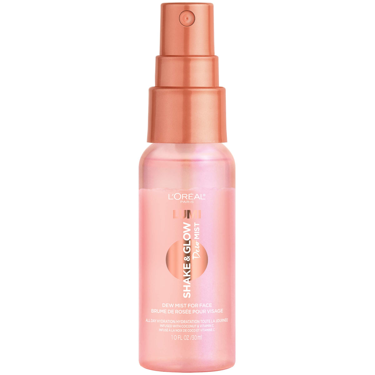 L’Oréal Paris Lumi Shake and Glow Dew Mist provides a natural dewy finish and hydrating feel.